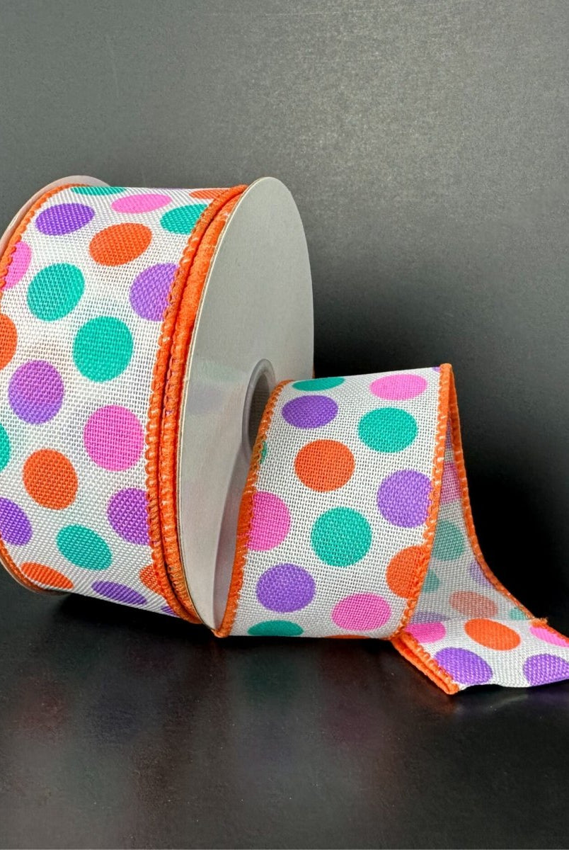 Shop For 1.5" Stiff Linen Polka Dot Ribbon: Multi (10 Yards)
