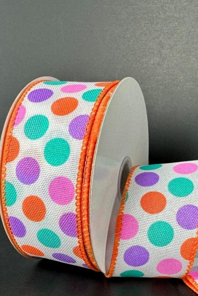 Shop For 1.5" Stiff Linen Polka Dot Ribbon: Multi (10 Yards)