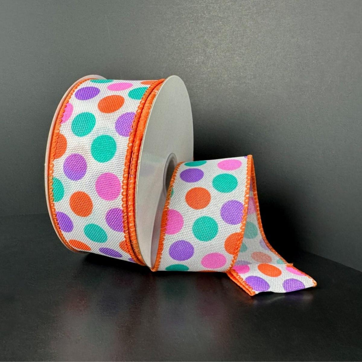 Shop For 1.5" Stiff Linen Polka Dot Ribbon: Multi (10 Yards)