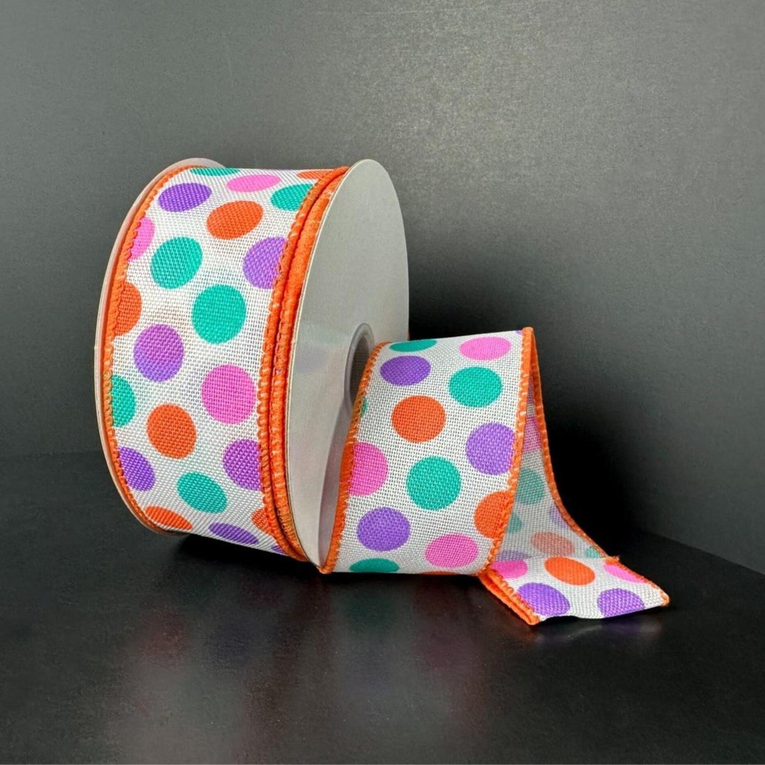 Shop For 1.5" Stiff Linen Polka Dot Ribbon: Multi (10 Yards)