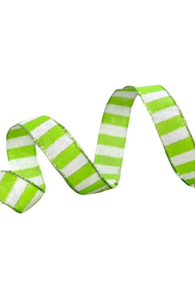 Shop For 1.5" Stripe Tinsel Edge Ribbon: Lime & White (10 Yards) at Michelle's aDOORable Creations