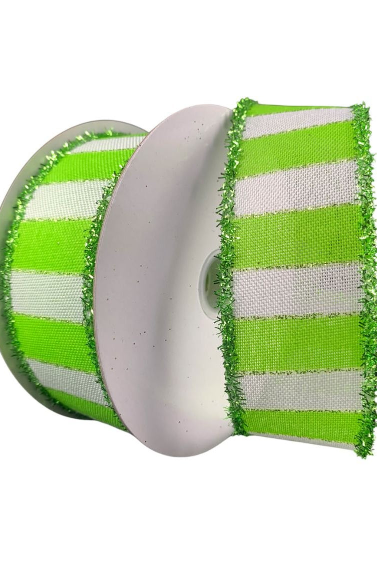 Shop For 1.5" Stripe Tinsel Edge Ribbon: Lime & White (10 Yards) at Michelle's aDOORable Creations