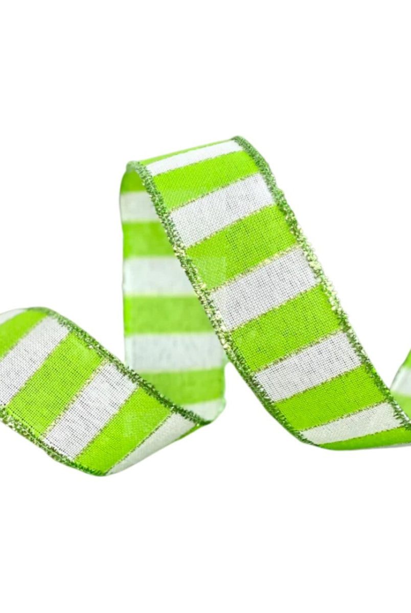 Shop For 1.5" Stripe Tinsel Edge Ribbon: Lime & White (10 Yards) at Michelle's aDOORable Creations