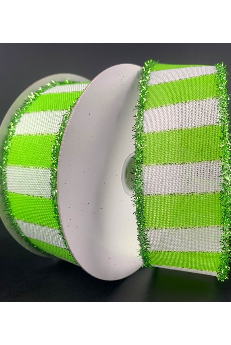 Shop For 1.5" Stripe Tinsel Edge Ribbon: Lime & White (10 Yards) at Michelle's aDOORable Creations