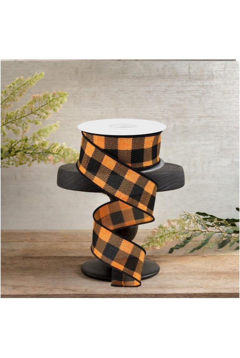 Shop For 1.5" Striped Check on Royal Ribbon: Orange/Black (10 Yards)