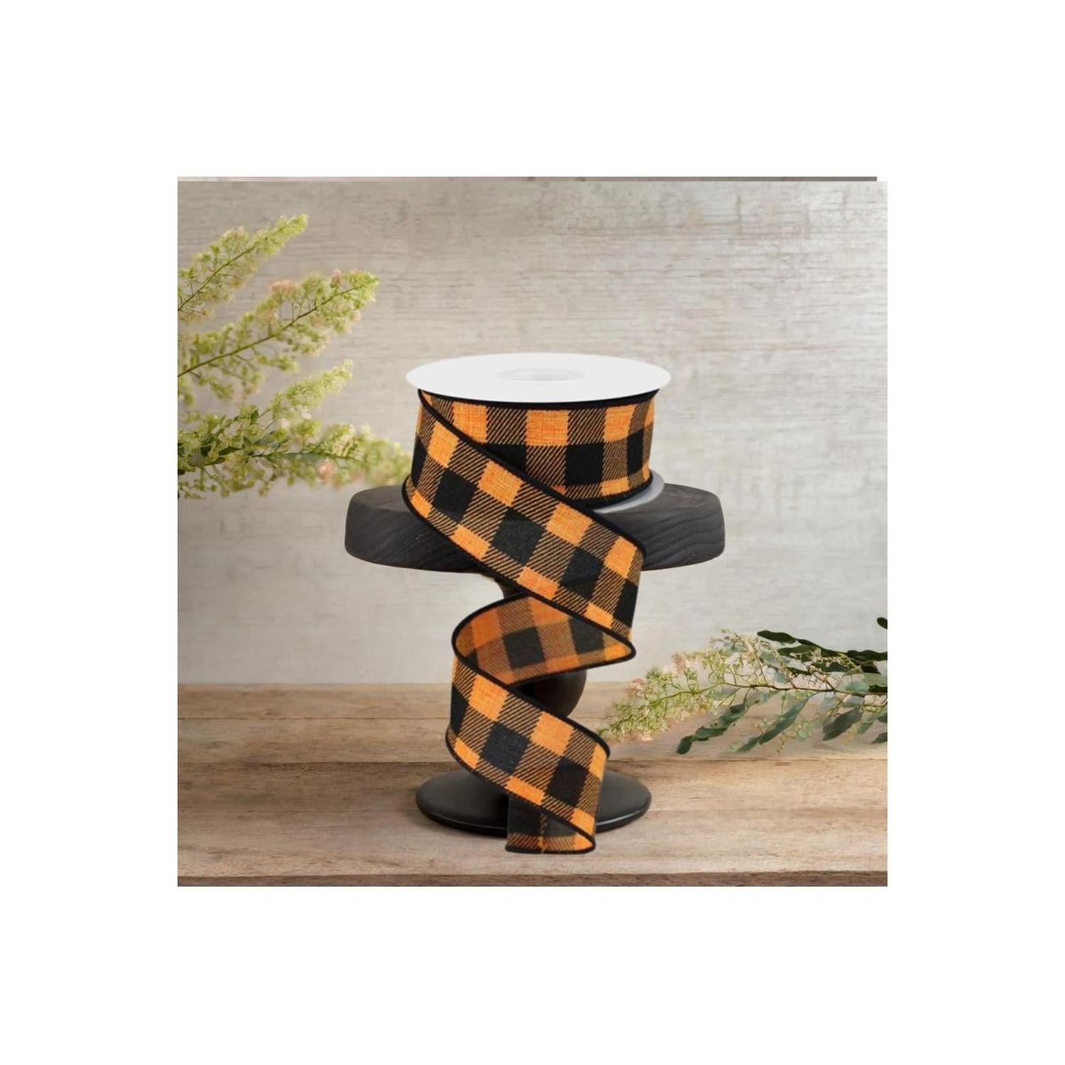 Shop For 1.5" Striped Check on Royal Ribbon: Orange/Black (10 Yards)