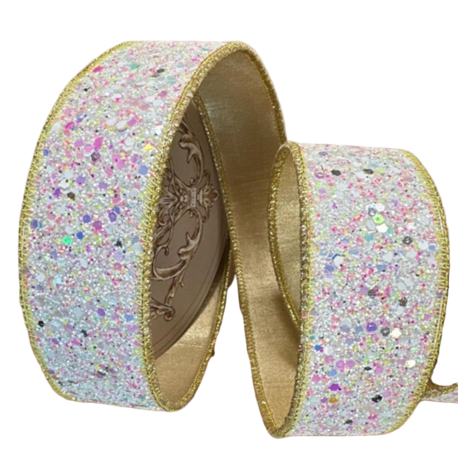1.5" Sugar Plum Glitter Ribbon: Icy Iridescent (10 Yards)