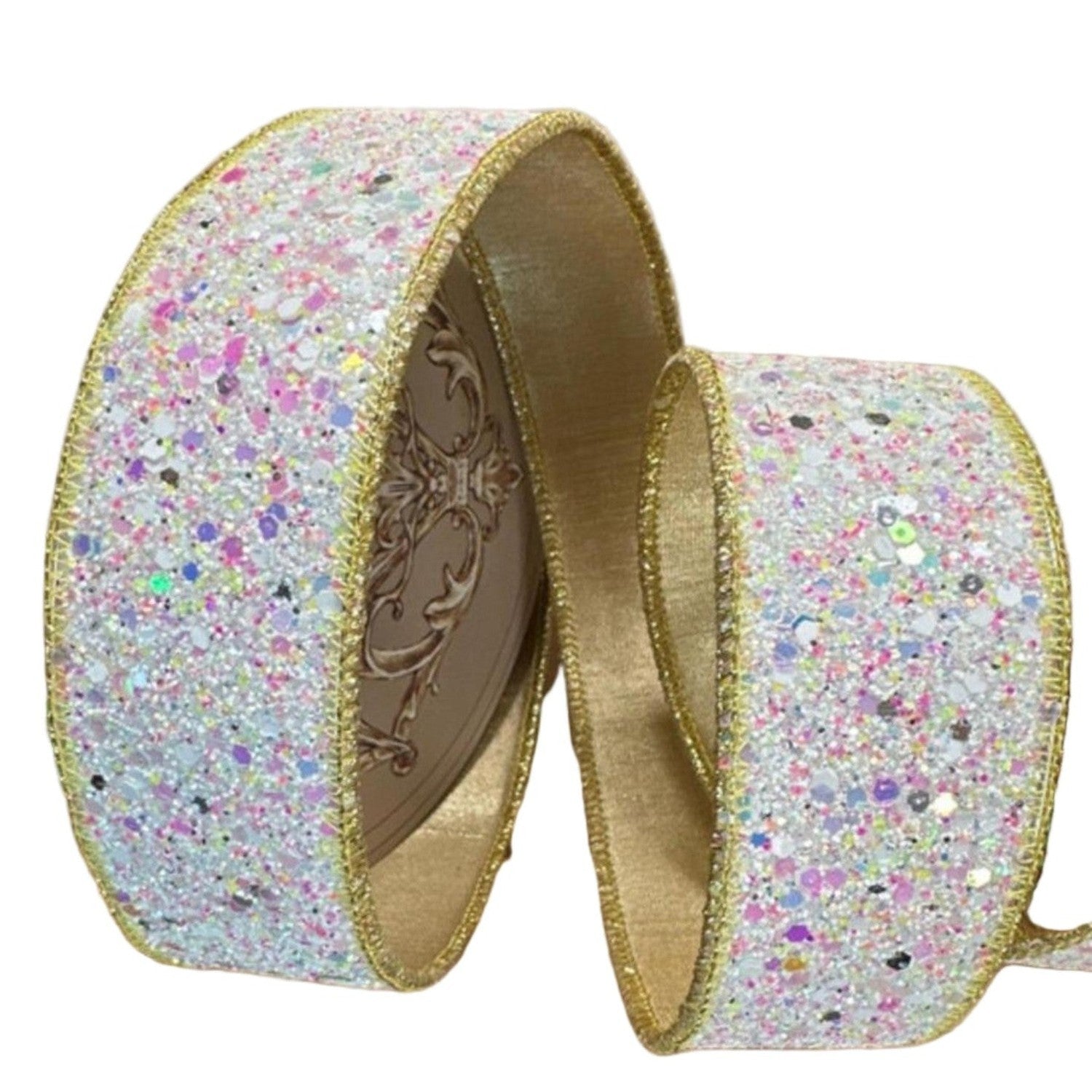 1.5" Sugar Plum Glitter Ribbon: Icy Iridescent (10 Yards)