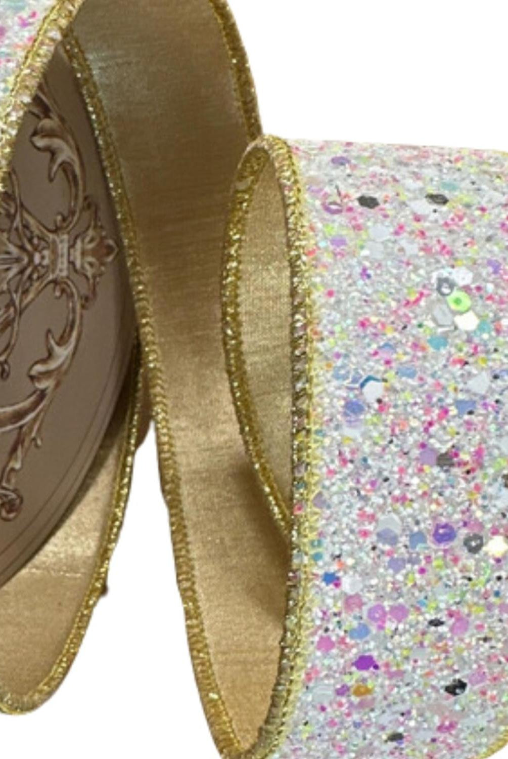 1.5" Sugar Plum Glitter Ribbon: Icy Iridescent (10 Yards)