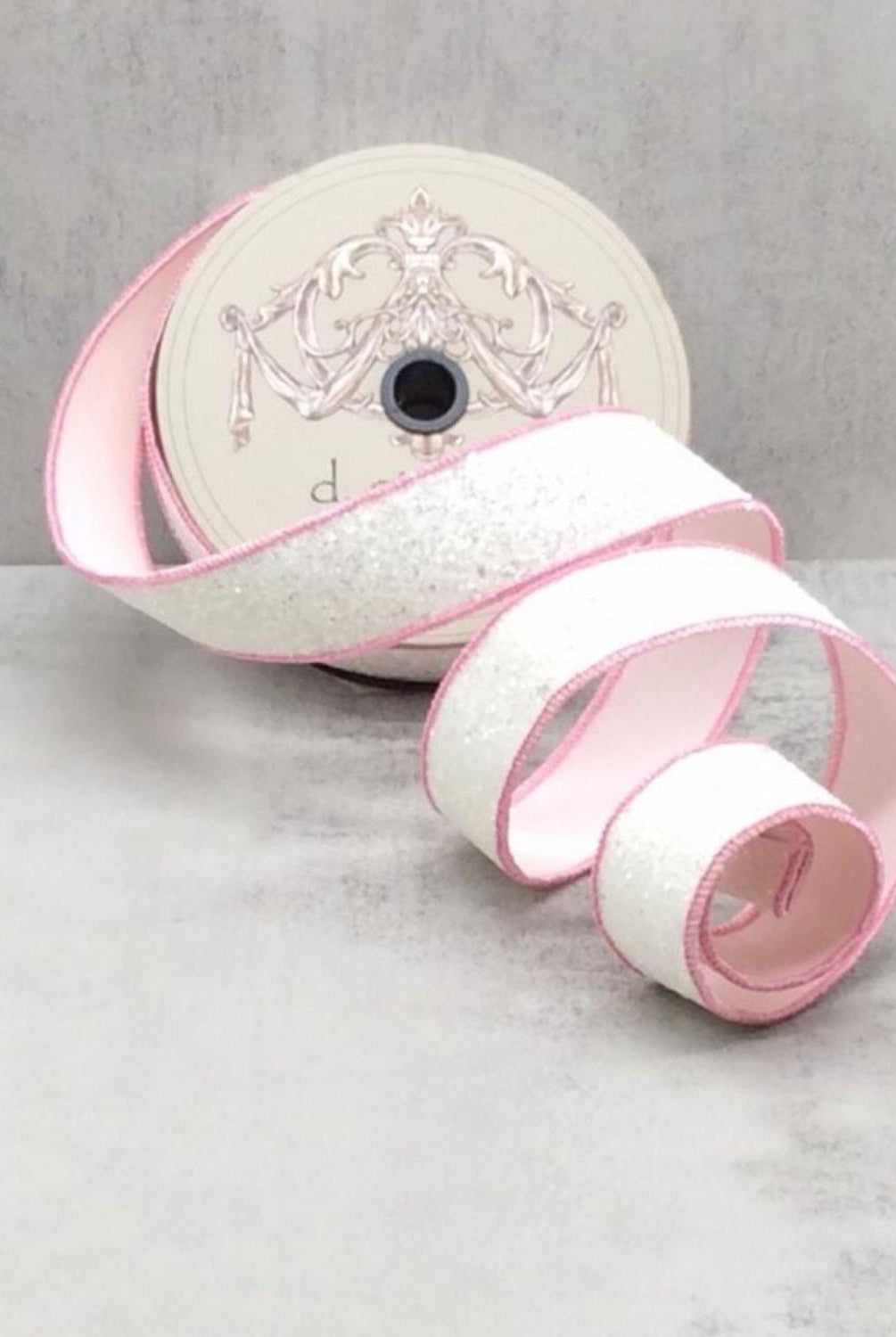 1.5" Sugar Plum Glitter Ribbon: Whispy White (10 Yards)