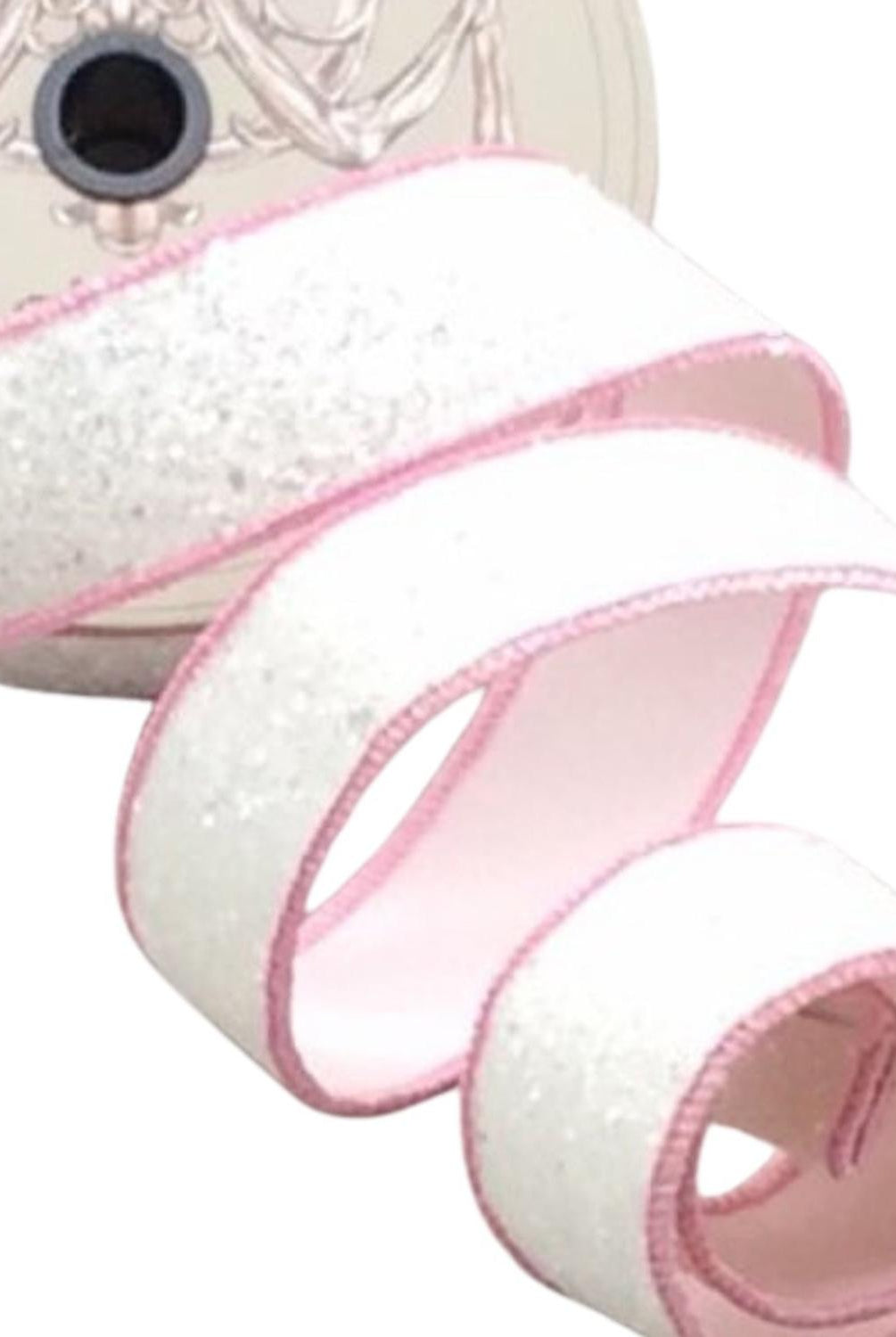 1.5" Sugar Plum Glitter Ribbon: Whispy White (10 Yards)