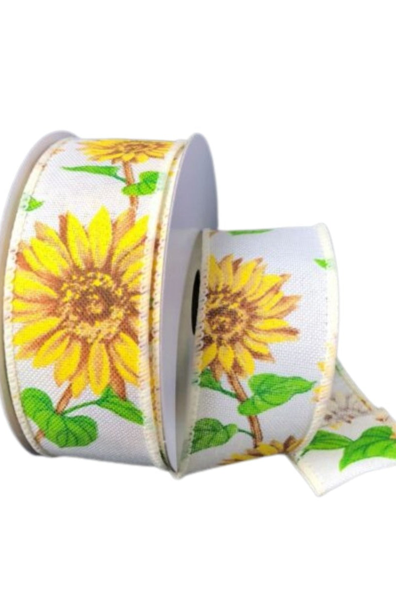 Shop For 1.5" Sunflowers Linen Ribbon: Ivory (10 Yards)