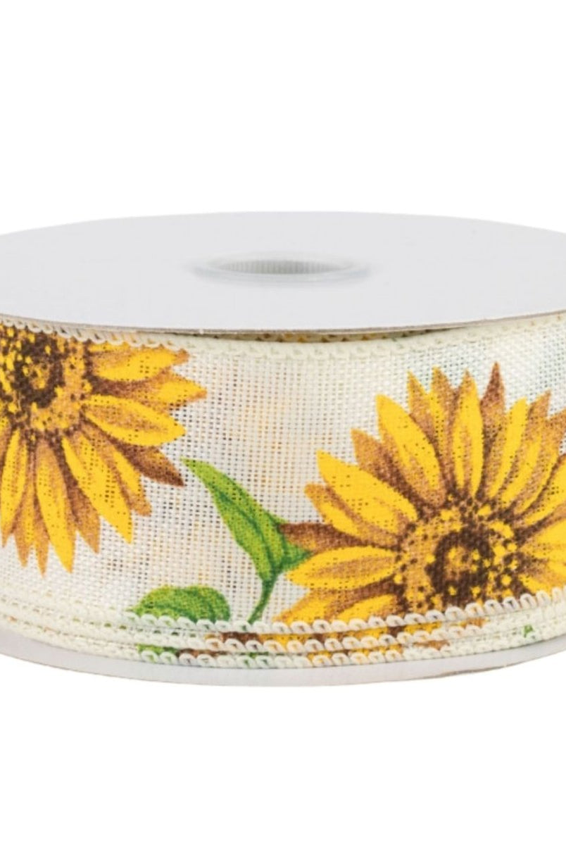 Shop For 1.5" Sunflowers Linen Ribbon: Ivory (10 Yards)