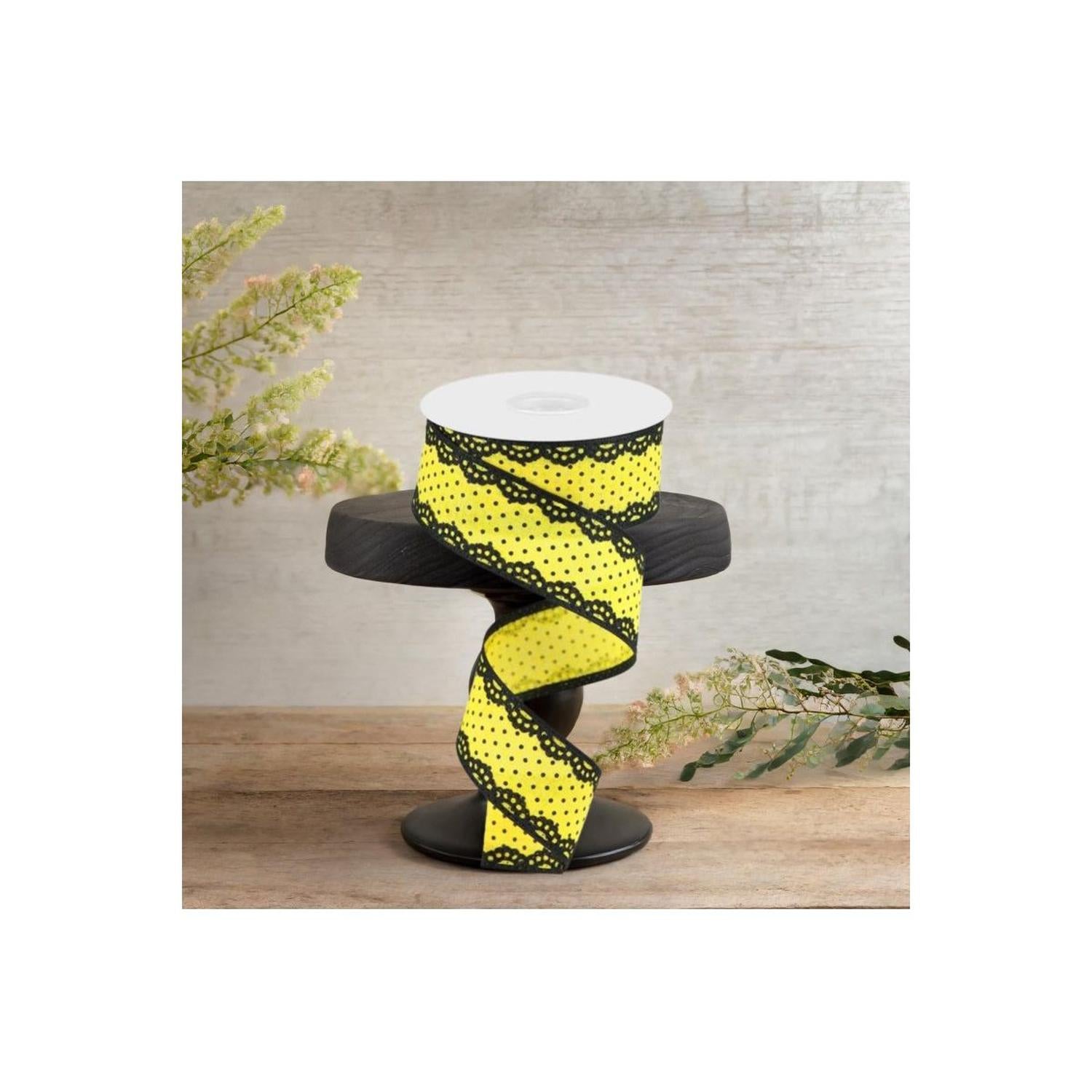1.5" Swiss Dots Lace Edge Ribbon: Yellow (10 Yards)