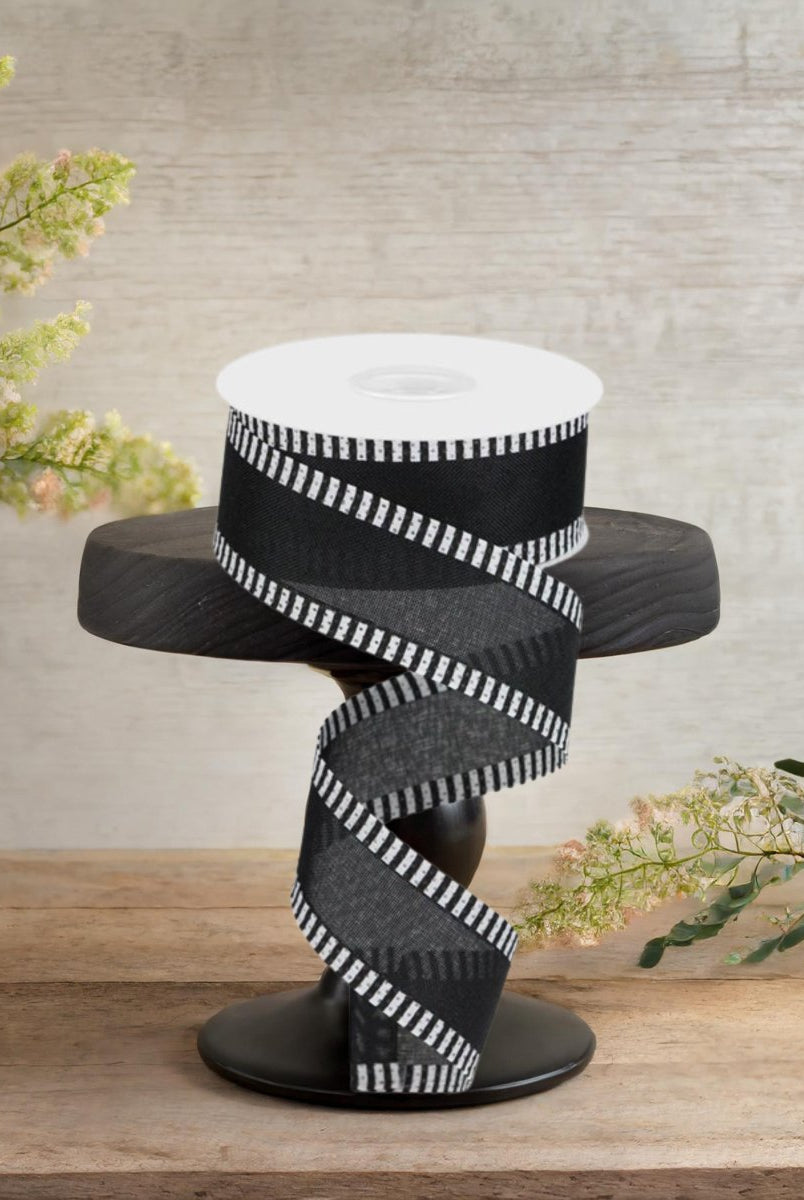 Shop For 1.5" Thin Stripe Edge Royal Ribbon: Black (10 Yards)