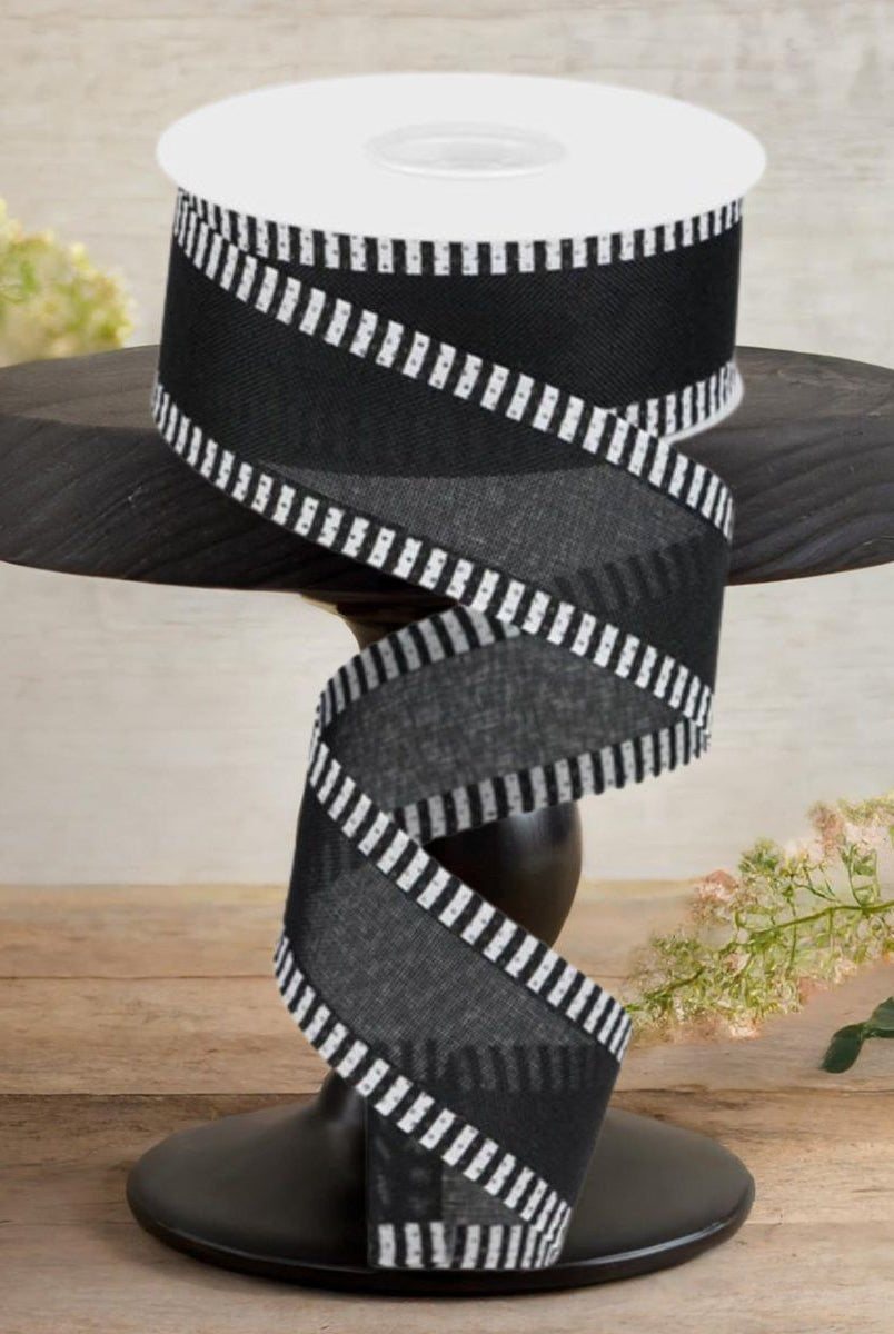 Shop For 1.5" Thin Stripe Edge Royal Ribbon: Black (10 Yards)