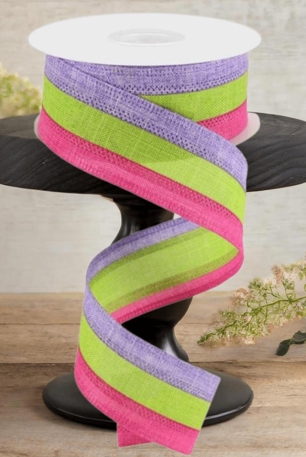 Shop For 1.5" Tricolor Striped Ribbon: Lavender, Fuchsia, & Lime Green (10 Yards)