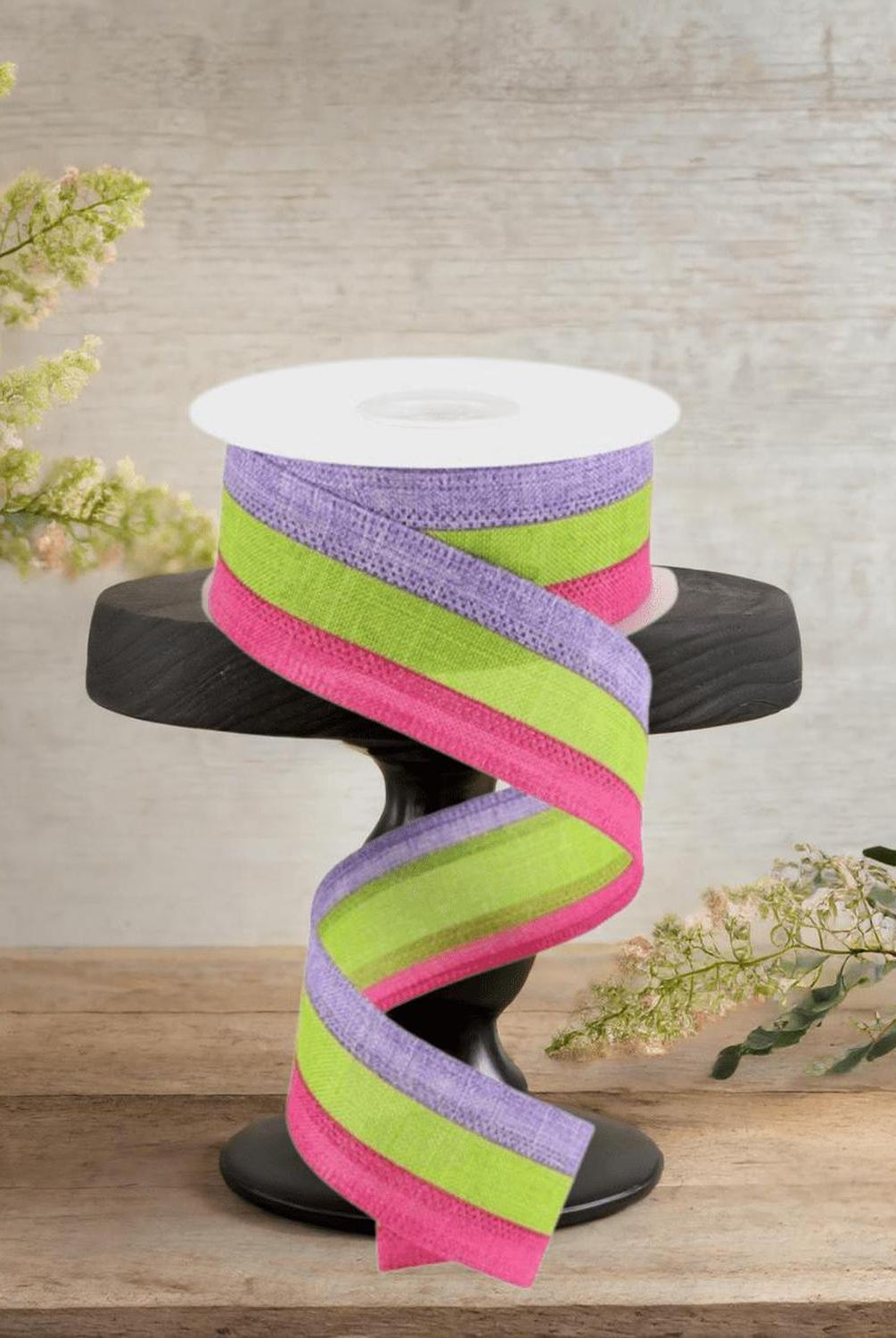 Shop For 1.5" Tricolor Striped Ribbon: Lavender, Fuchsia, & Lime Green (10 Yards)