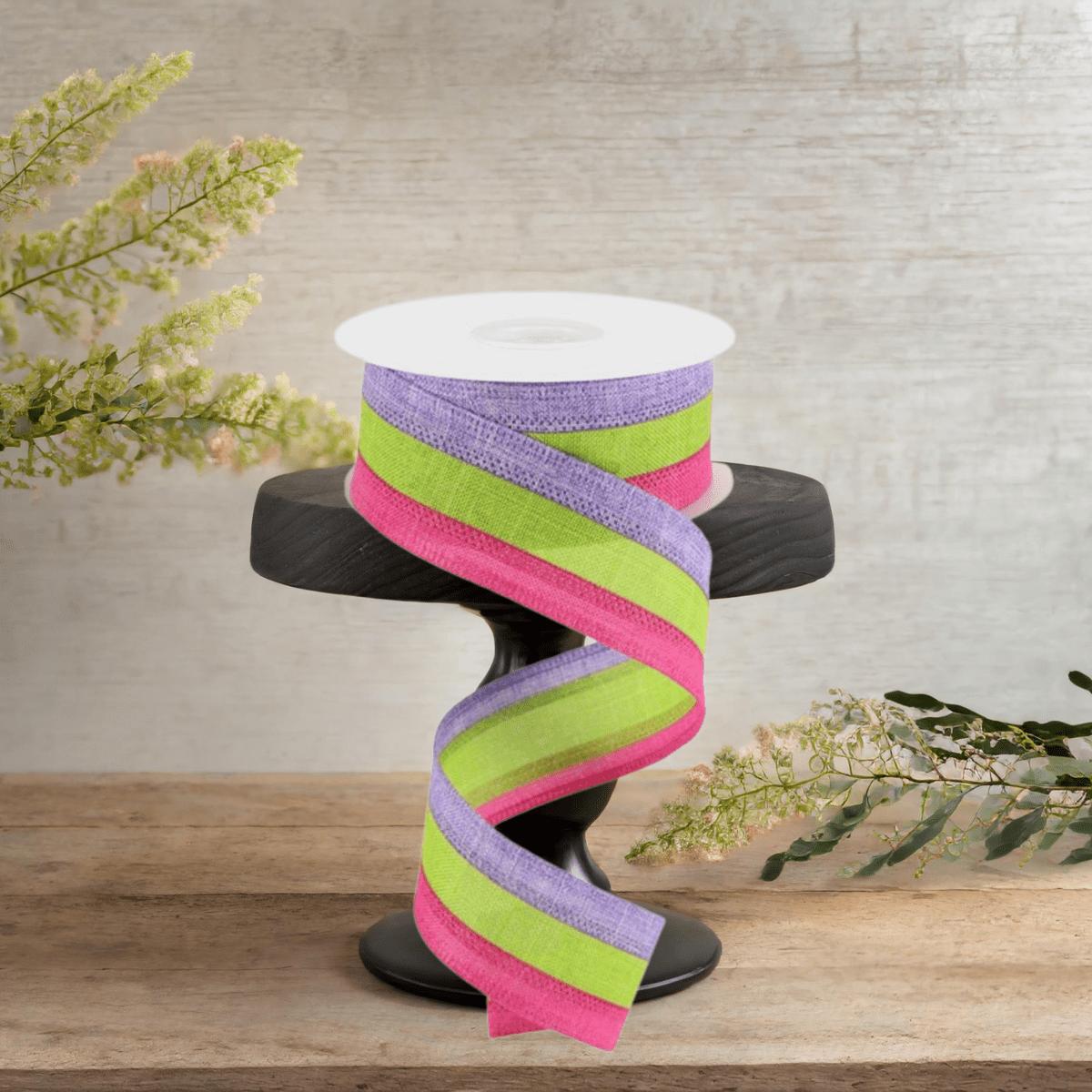 Shop For 1.5" Tricolor Striped Ribbon: Lavender, Fuchsia, & Lime Green (10 Yards)