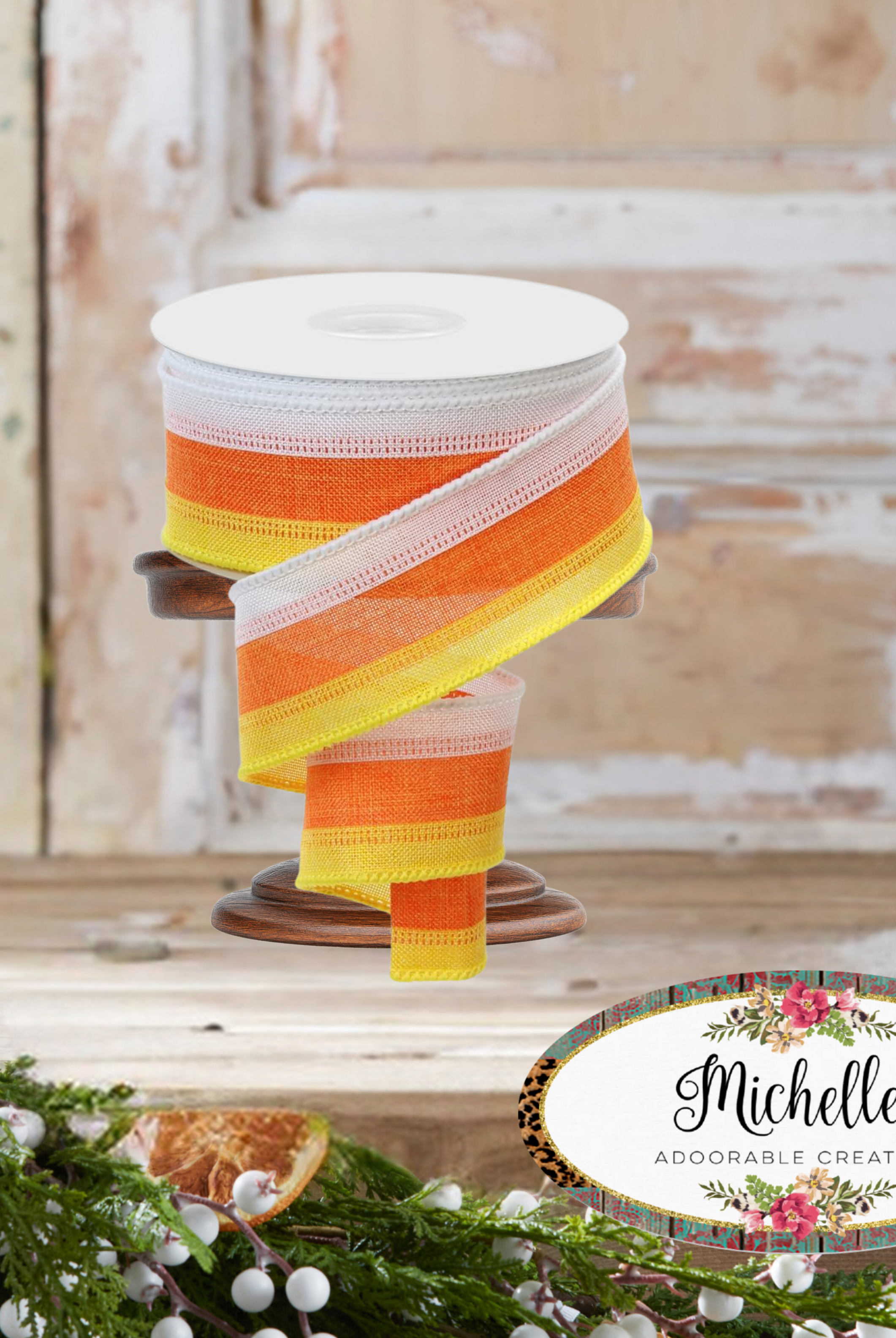 Shop For 1.5" Tricolor Striped Ribbon: Orange/White, Yellow (10 Yards)