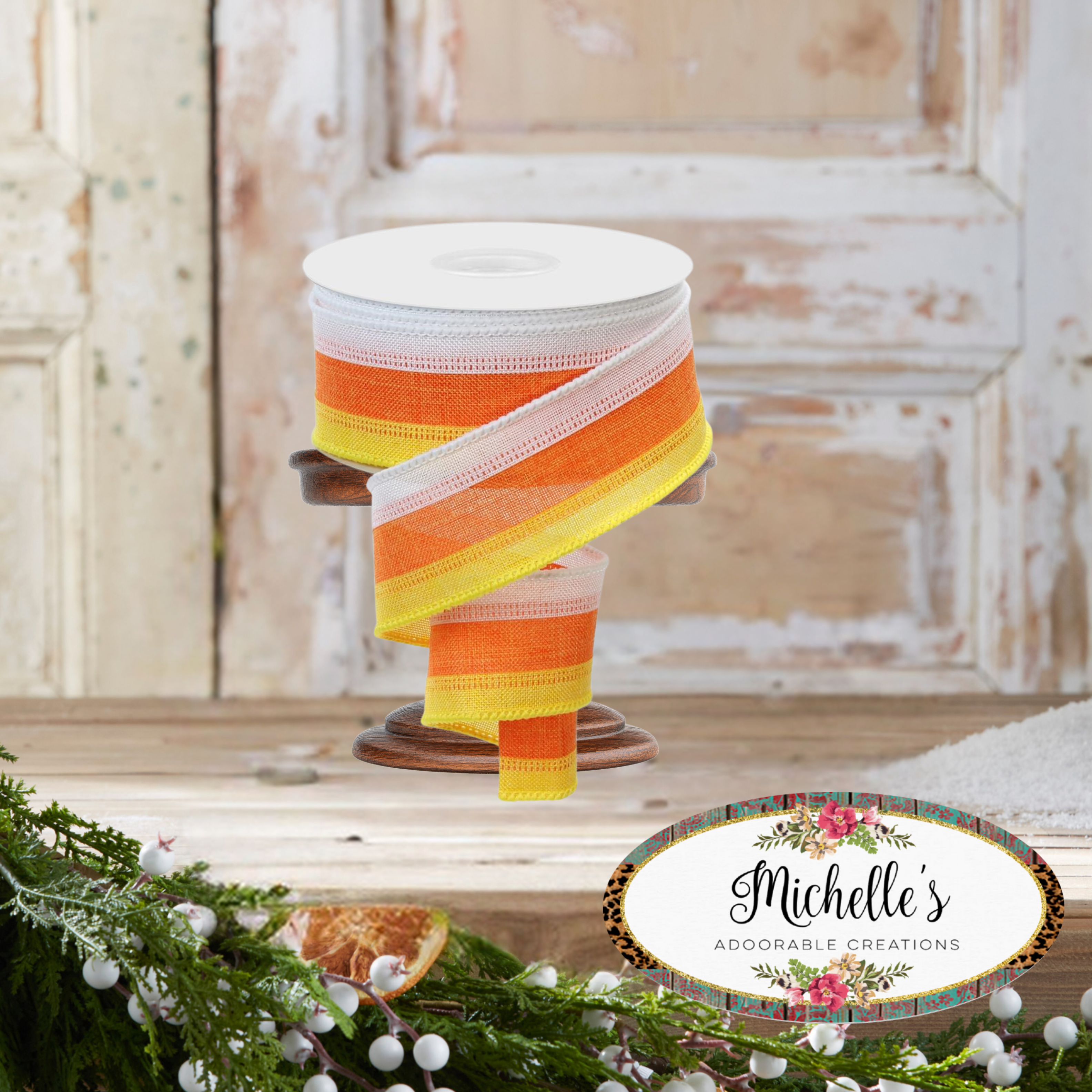 Shop For 1.5" Tricolor Striped Ribbon: Orange/White, Yellow (10 Yards)