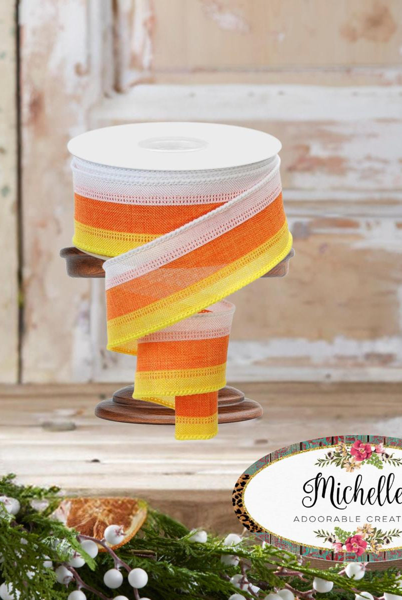 Shop For 1.5" Tricolor Striped Ribbon: Orange/White, Yellow (10 Yards)