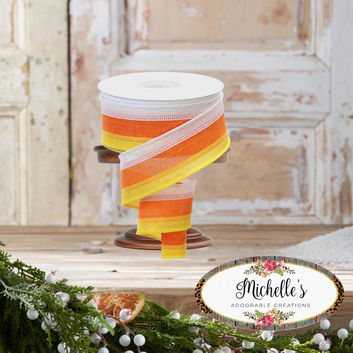 Shop For 1.5" Tricolor Striped Ribbon: Orange/White, Yellow (10 Yards)