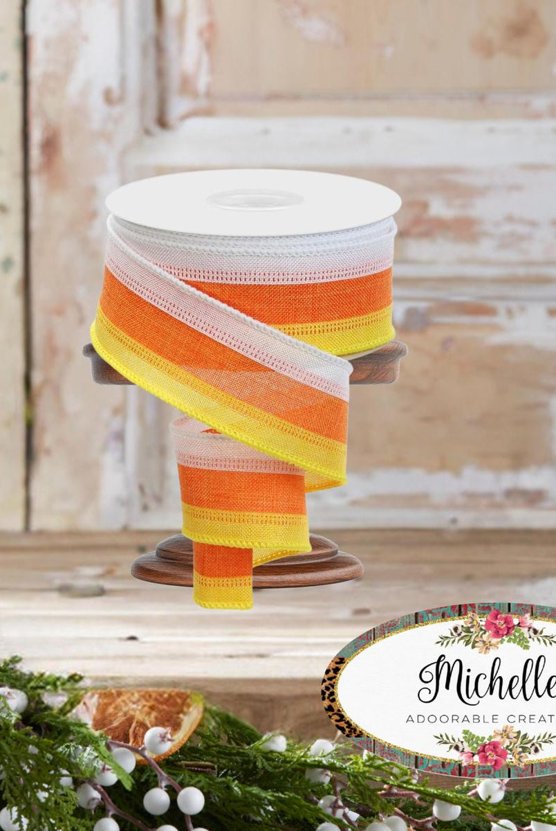 Shop For 1.5" Tricolor Striped Ribbon: Orange/White, Yellow (10 Yards)