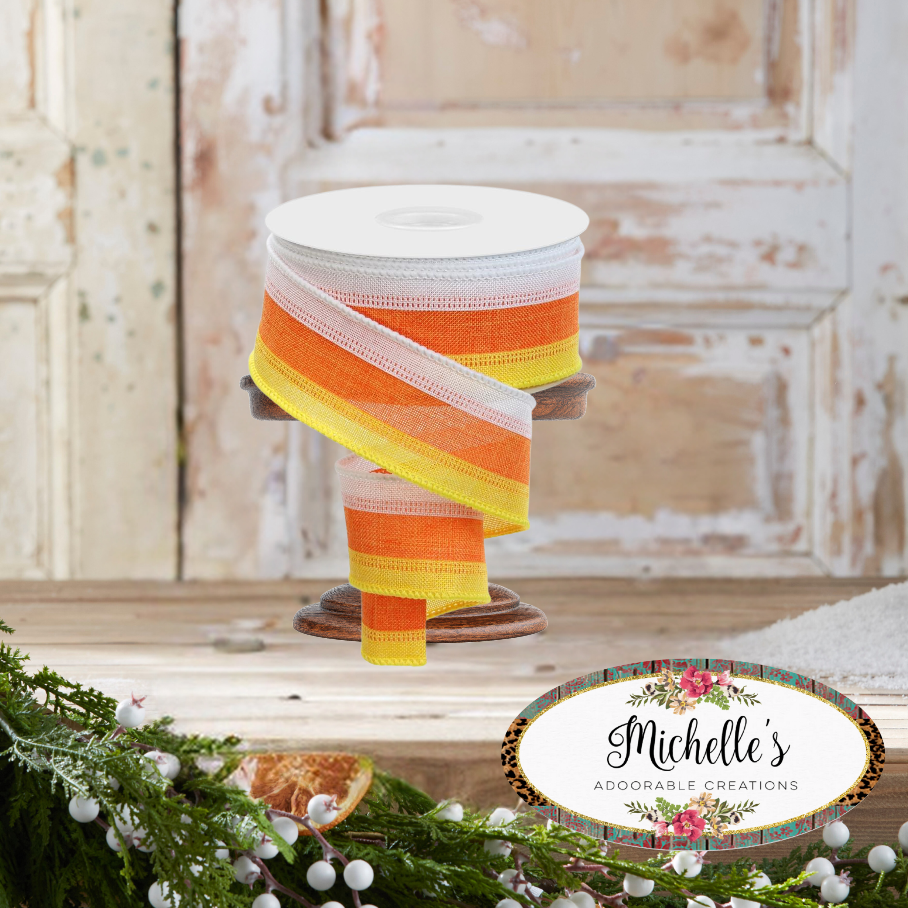 Shop For 1.5" Tricolor Striped Ribbon: Orange/White, Yellow (10 Yards)