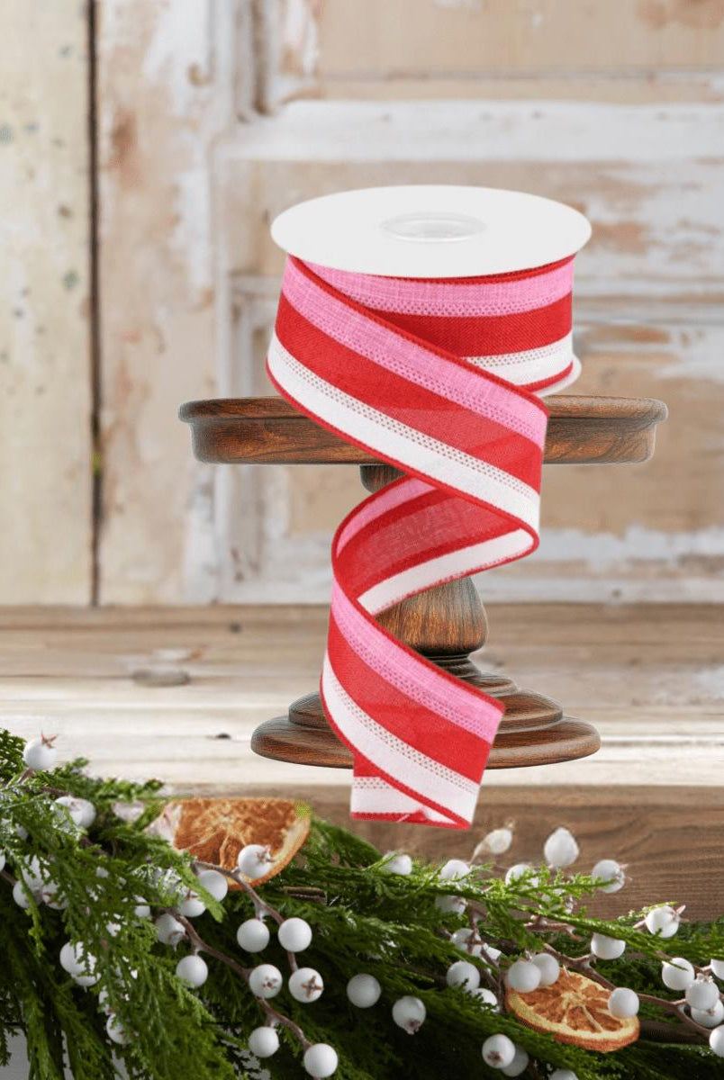 Shop For 1.5" Tricolor Striped Ribbon: White, Pink, and Red (10 Yards)