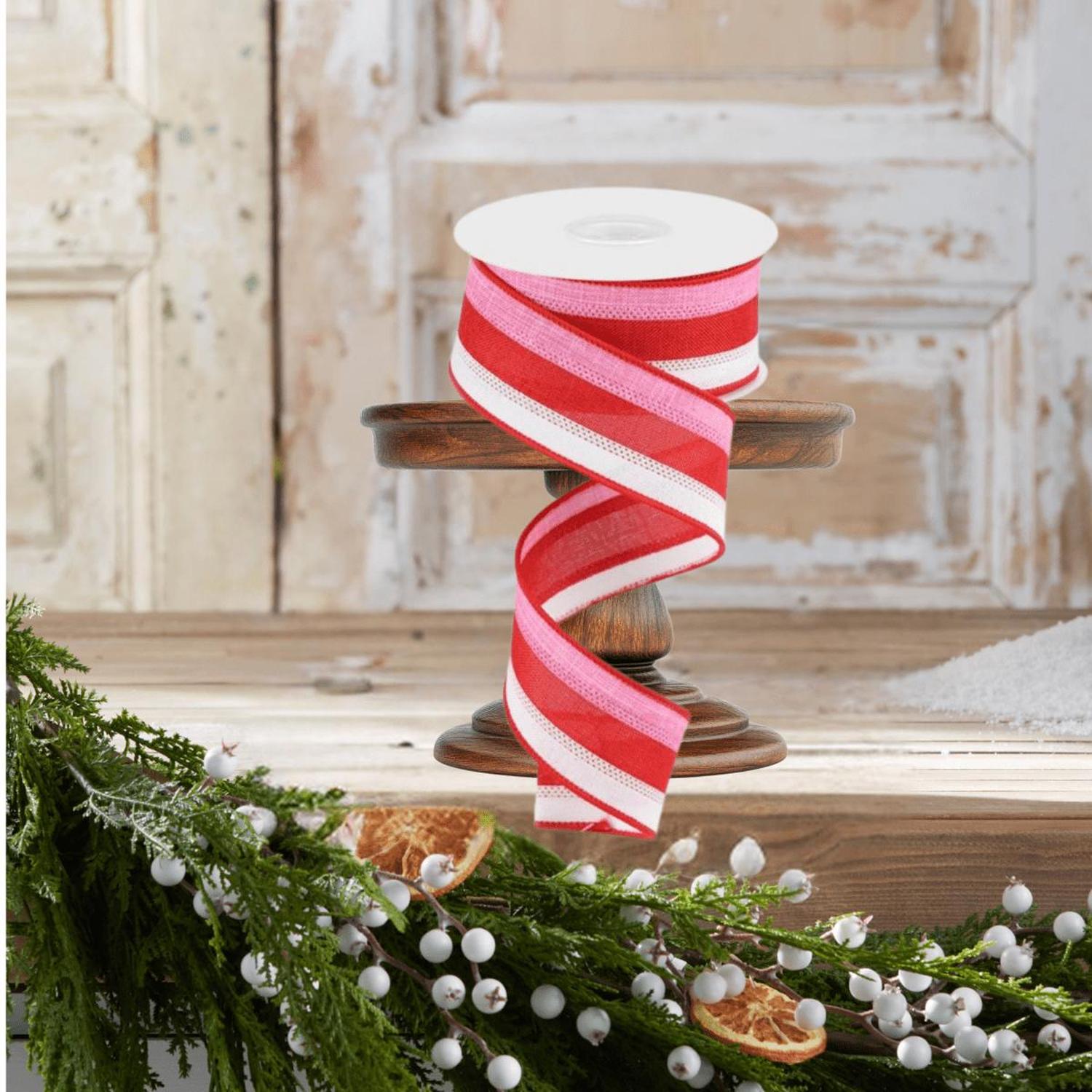 Shop For 1.5" Tricolor Striped Ribbon: White, Pink, and Red (10 Yards)