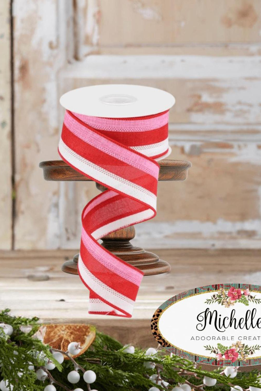 Shop For 1.5" Tricolor Striped Ribbon: White, Pink, and Red (10 Yards)