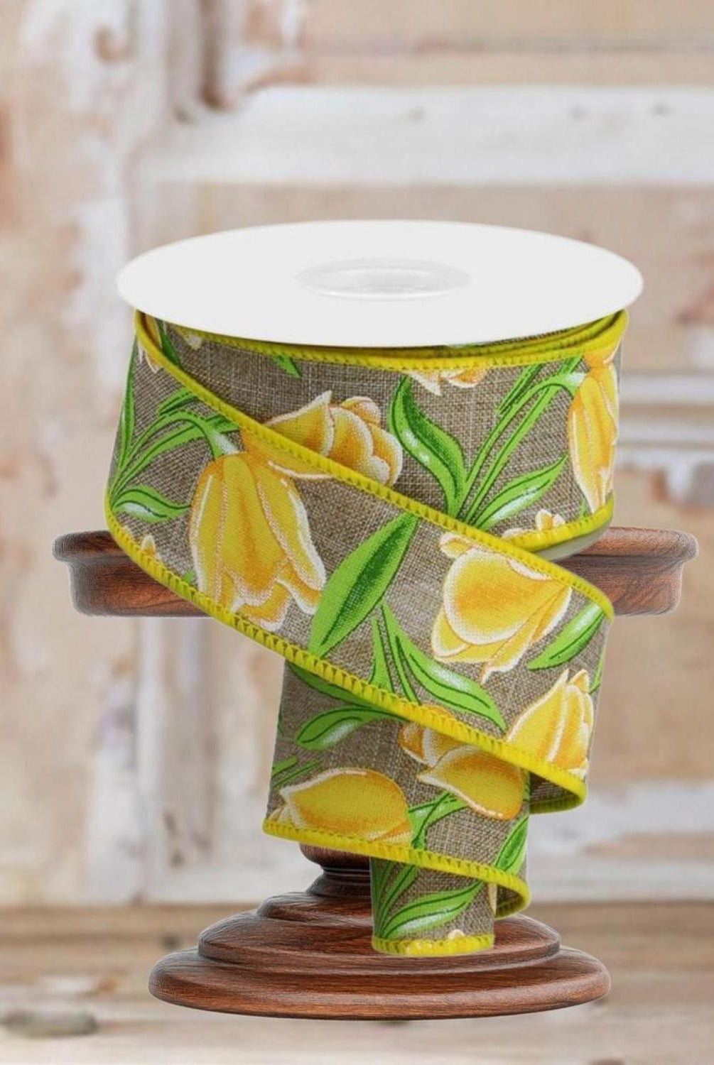 1.5" Tulips on Royal Ribbon: Yellow (10 Yards)