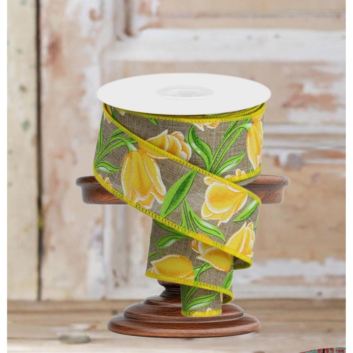 Shop For 1.5" Tulips on Royal Ribbon: Yellow (10 Yards)