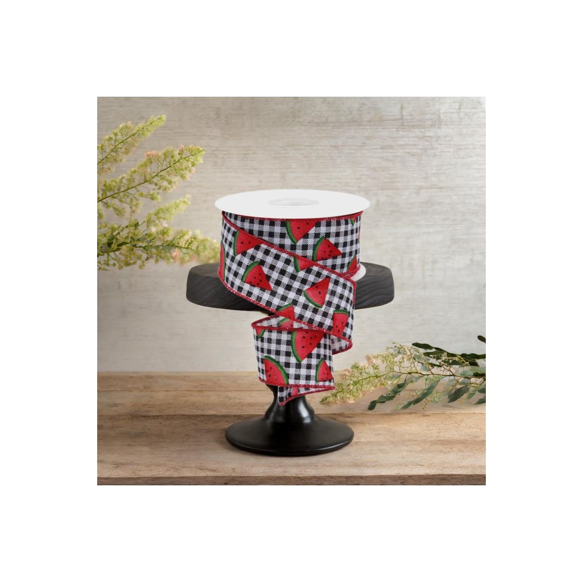 Shop For 1.5" Watermelon Slice Gingham Ribbon: Black/White (10 Yards)