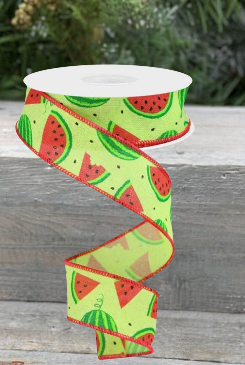 Shop For 1.5" Watermelon Slices Canvas Ribbon: Bright Green (10 Yards) at Michelle's aDOORable Creations