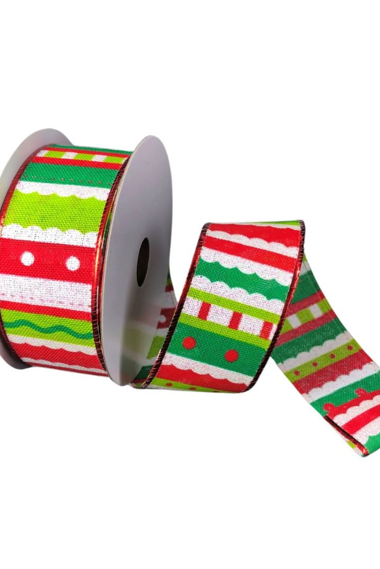 Shop For 1.5" Whimsy Stripe Ribbon: Lime, Red, White (10 Yards) at Michelle's aDOORable Creations