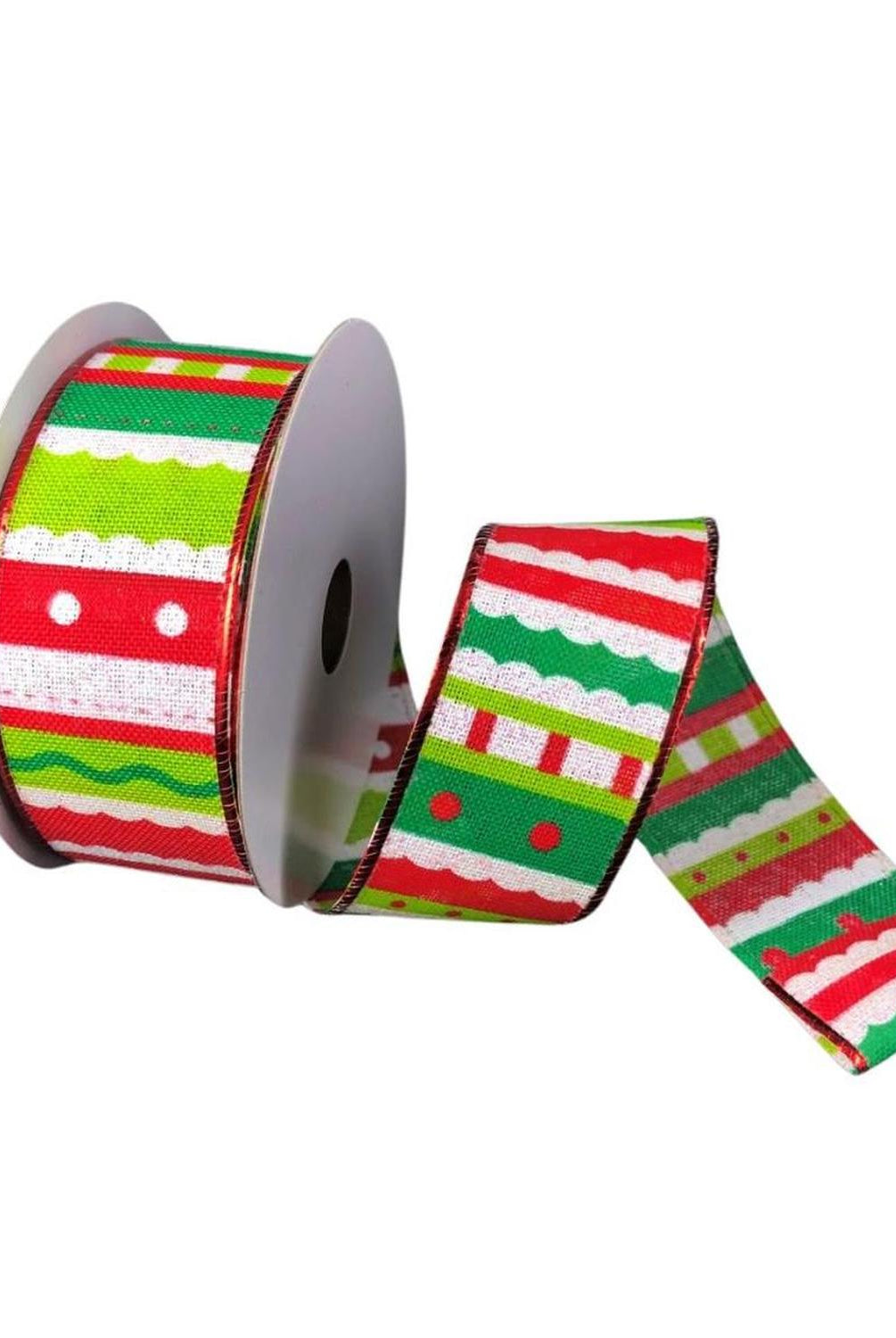 1.5" Whimsy Stripe Ribbon: Lime, Red, White (10 Yards)