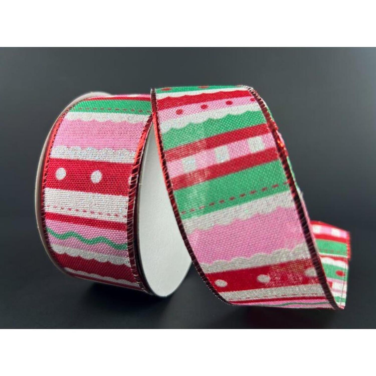 Shop For 1.5" Whimsy Stripe Ribbon: Red, Mint, Pink (10 Yards) at Michelle's aDOORable Creations