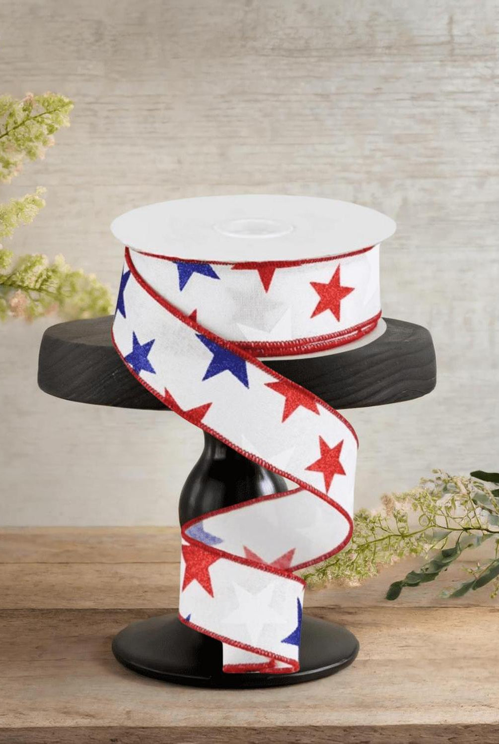1.5" White Royal Canvas Ribbon: Patriotic Stars (10 Yards)