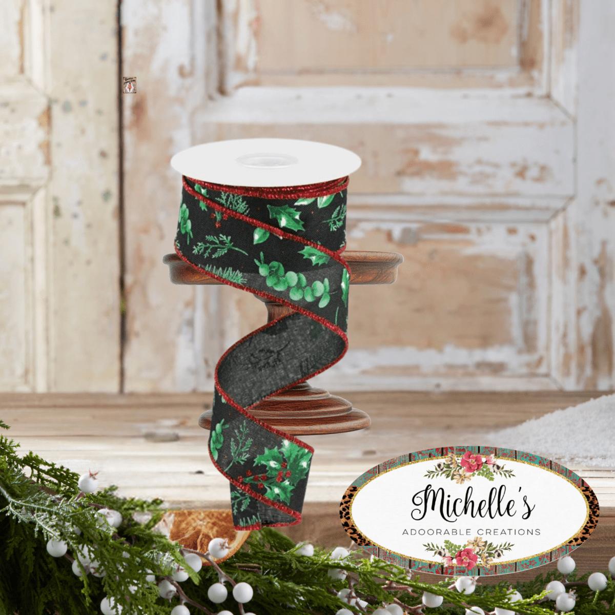 Shop For 1.5" Winter Foliage Ribbon: Green (10 Yards)