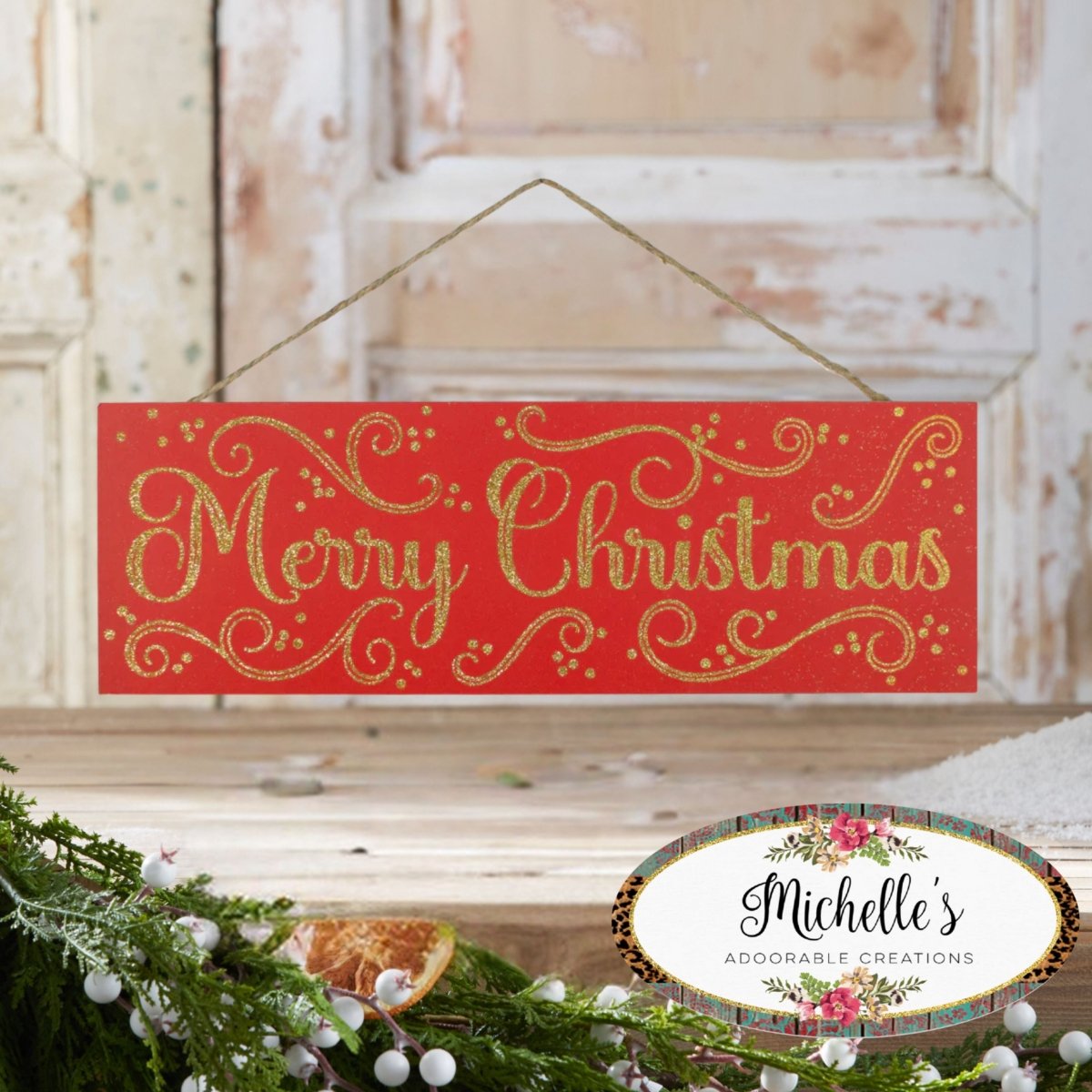Shop For 15" Wooden Sign: Merry Christmas Red/Gold