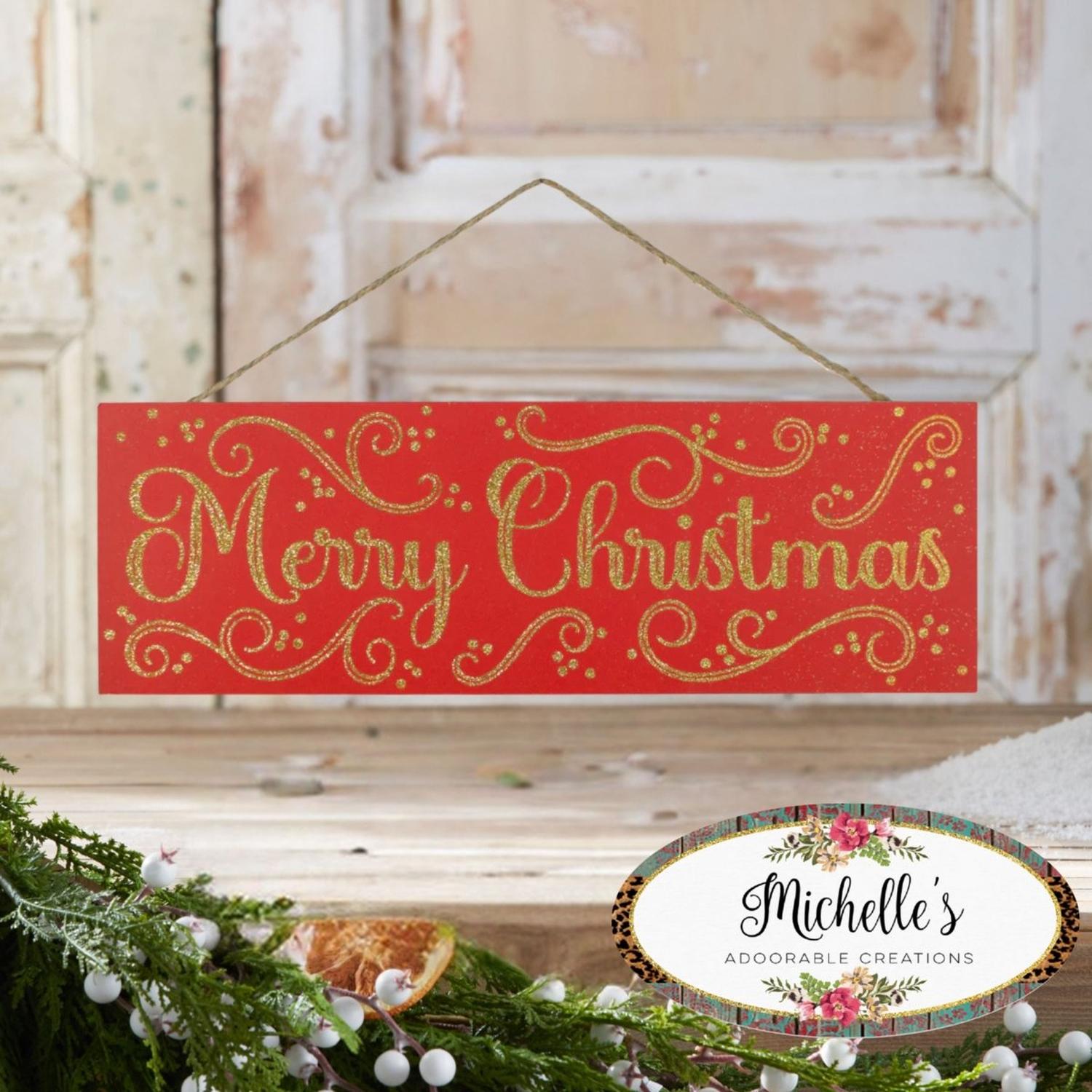 Shop For 15" Wooden Sign: Merry Christmas Red/Gold