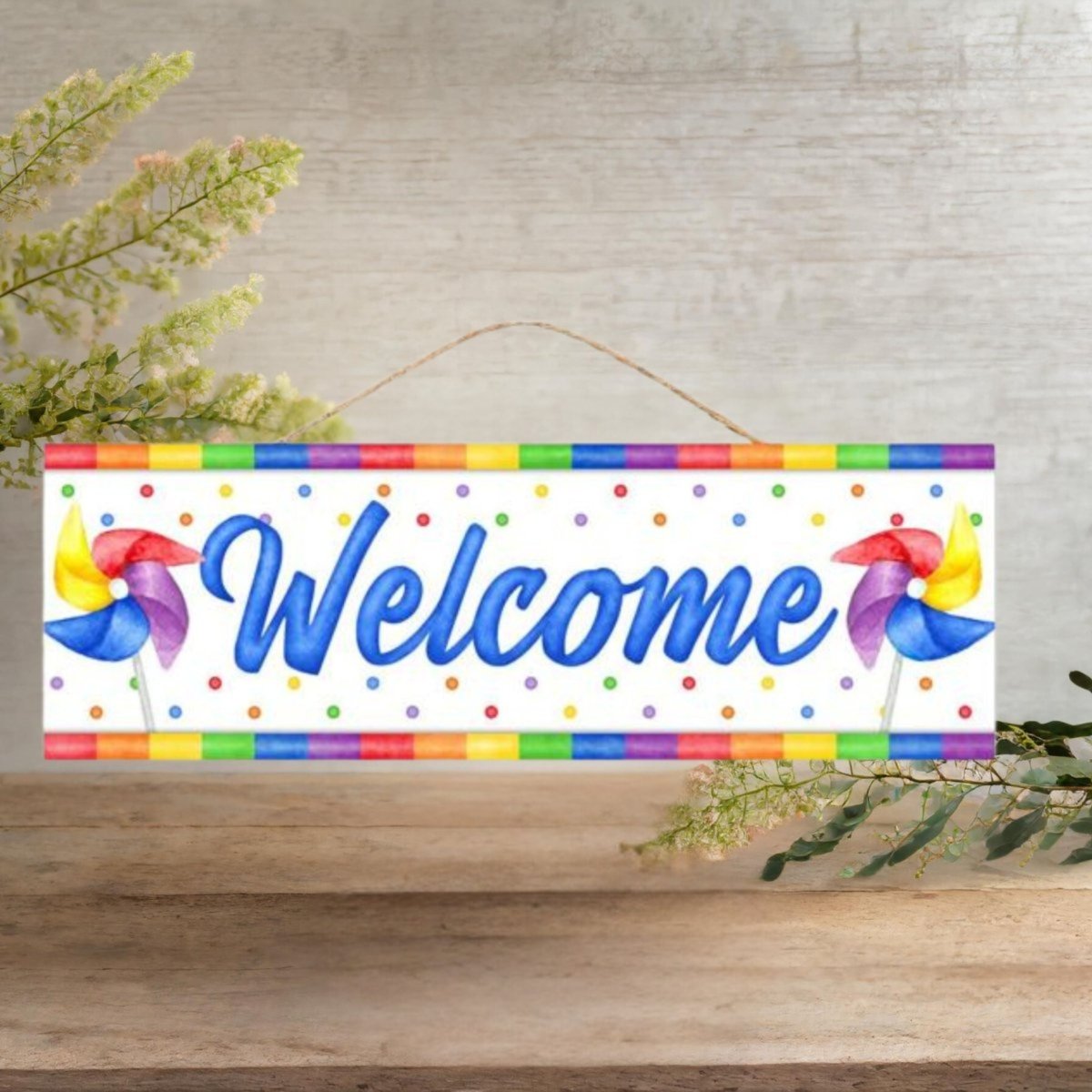 Shop For 15" Wooden Sign: Welcome Pinwheels