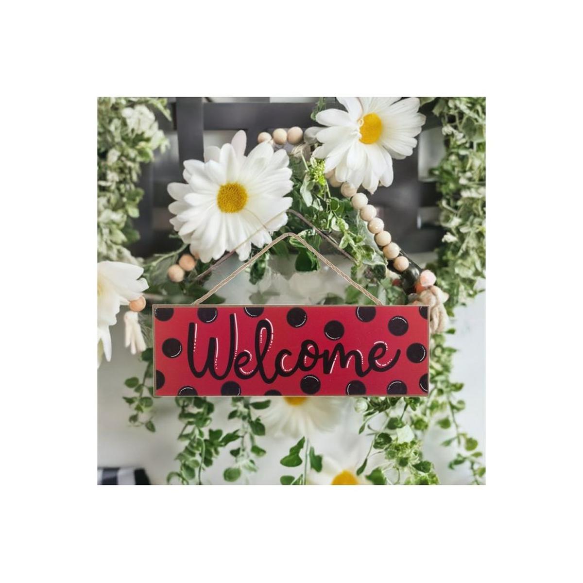Shop For 15" Wooden Sign: Welcome Red, Black Dots at Michelle's aDOORable Creations