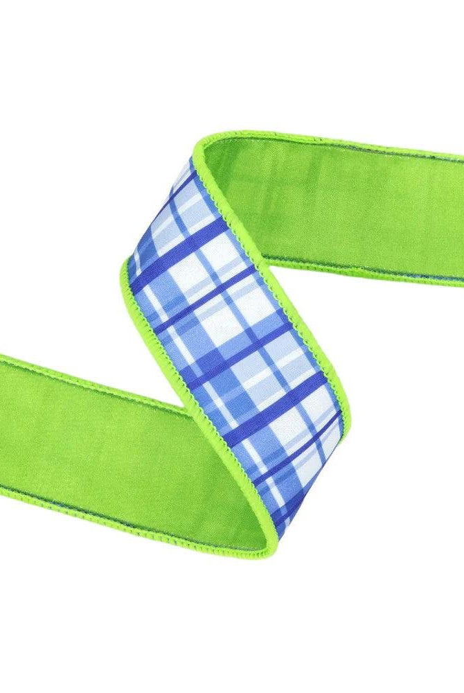 Shop For 1.5in Blue and White Plaid with Lime Green Backing Ribbon (10 Yards)