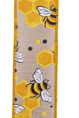 Shop For 1.5in Bumblebees Honeycomb Ribbon: Natural (10 Yards)