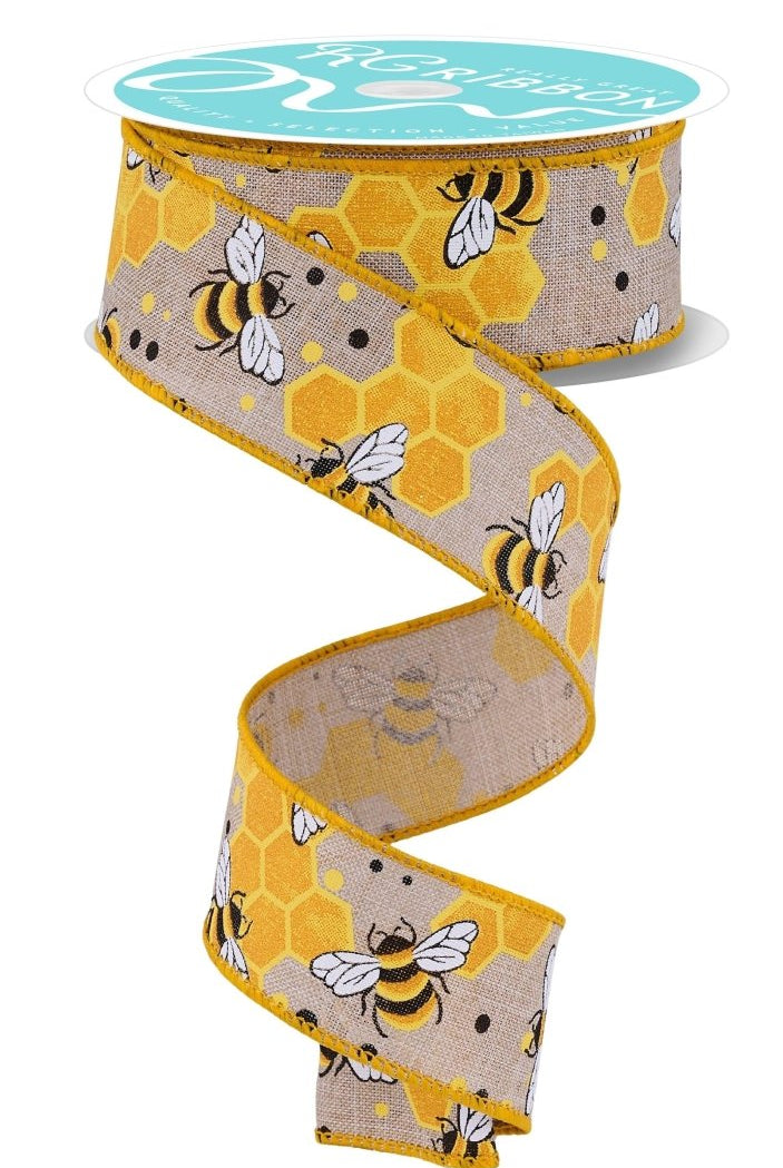 Shop For 1.5in Bumblebees Honeycomb Ribbon: Natural (10 Yards)