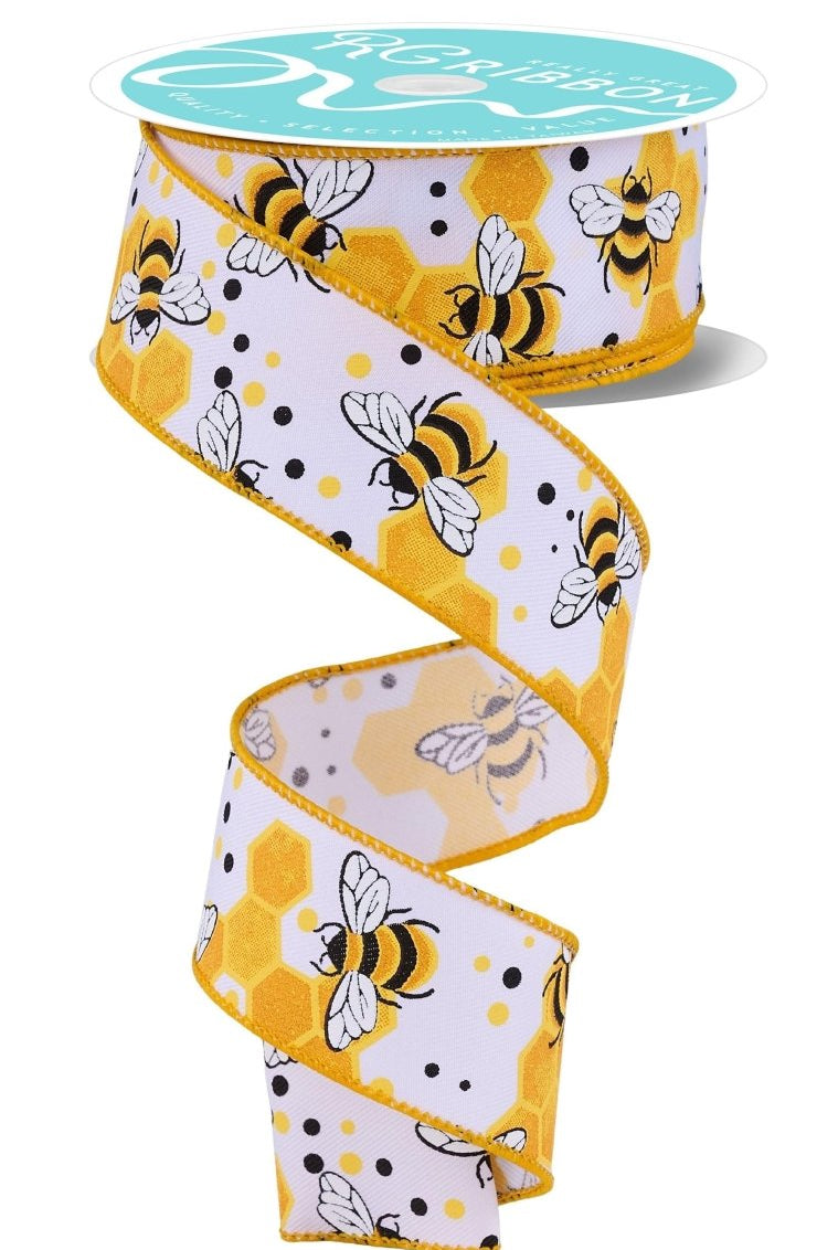 Shop For 1.5in Bumblebees Honeycomb Ribbon: White (10 Yards)