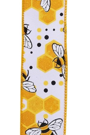 Shop For 1.5in Bumblebees Honeycomb Ribbon: White (10 Yards)
